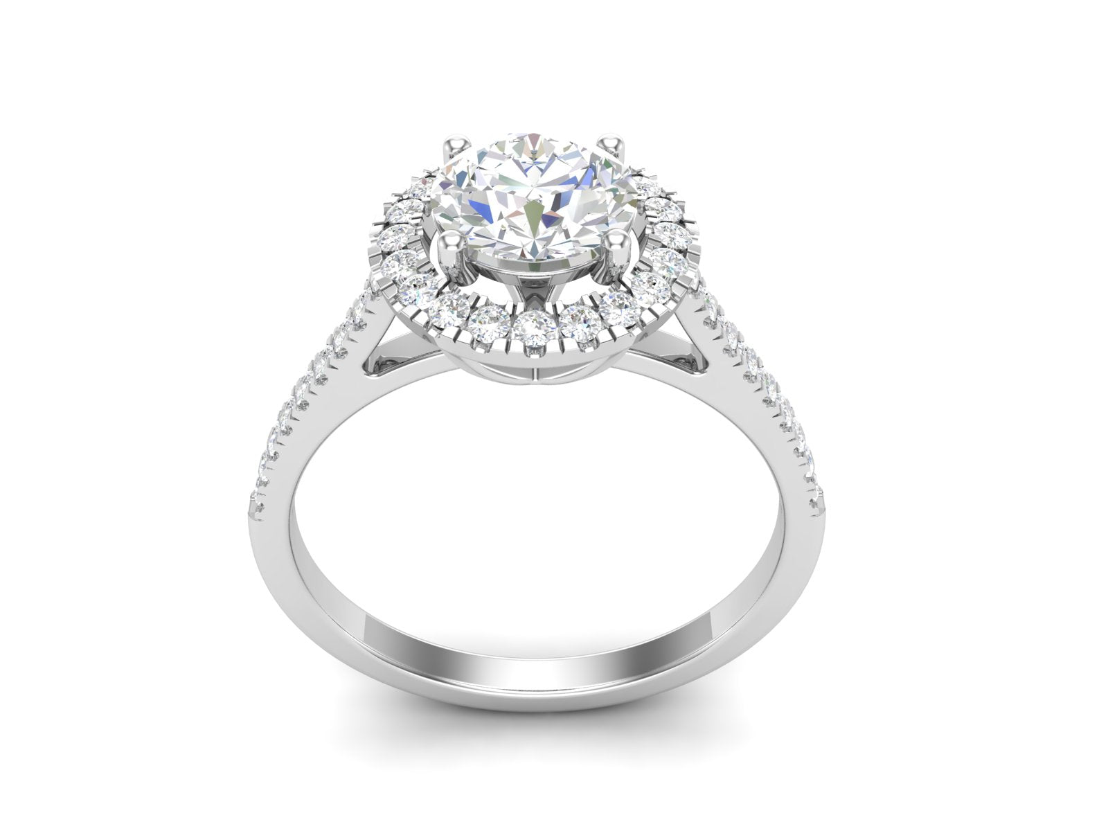 White CZ Double Halo Ring - Sterling Silver