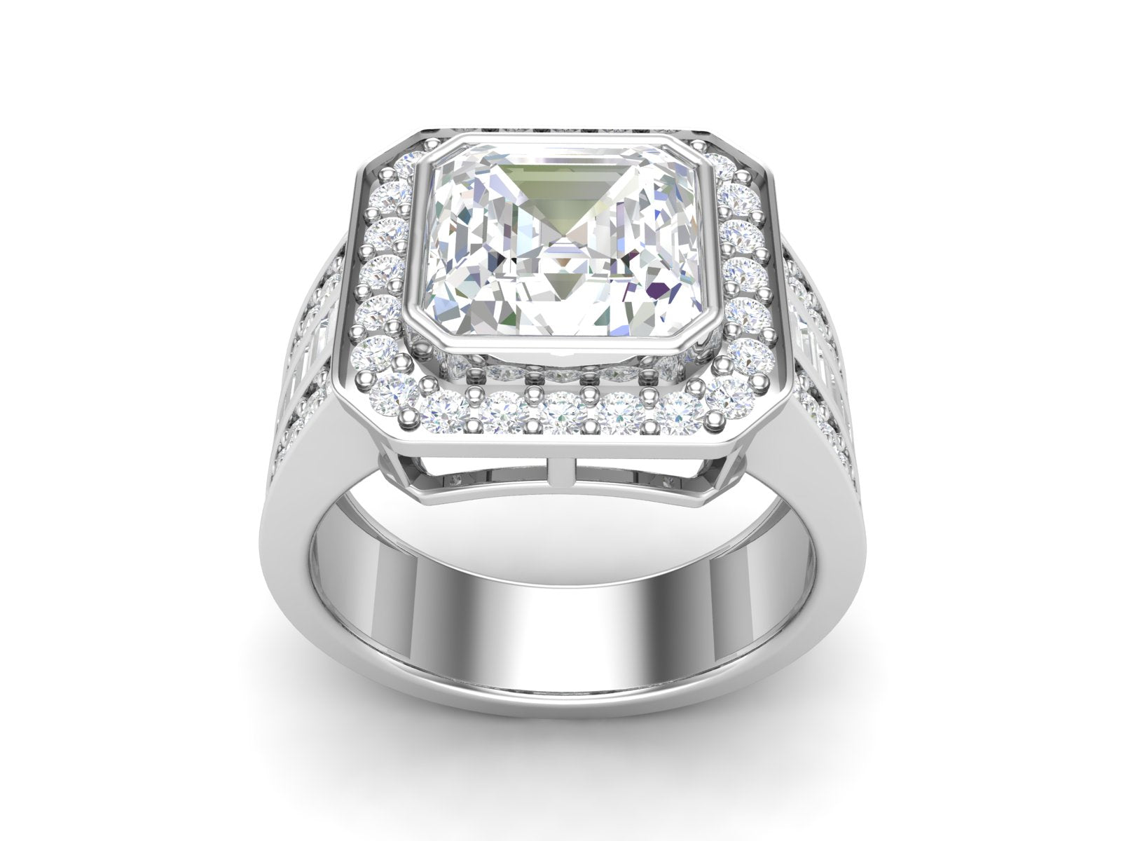 White CZ Solitaire Halo Ring - Sterling Silver