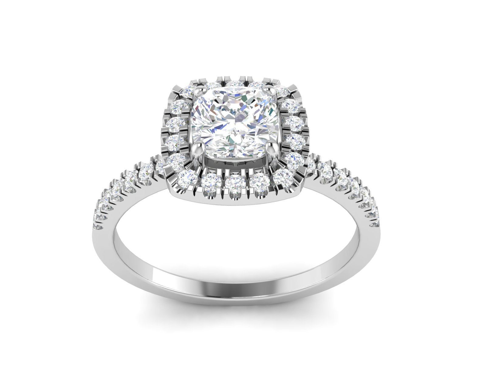 White CZ Cushion Cut Halo Ring - Sterling Silver