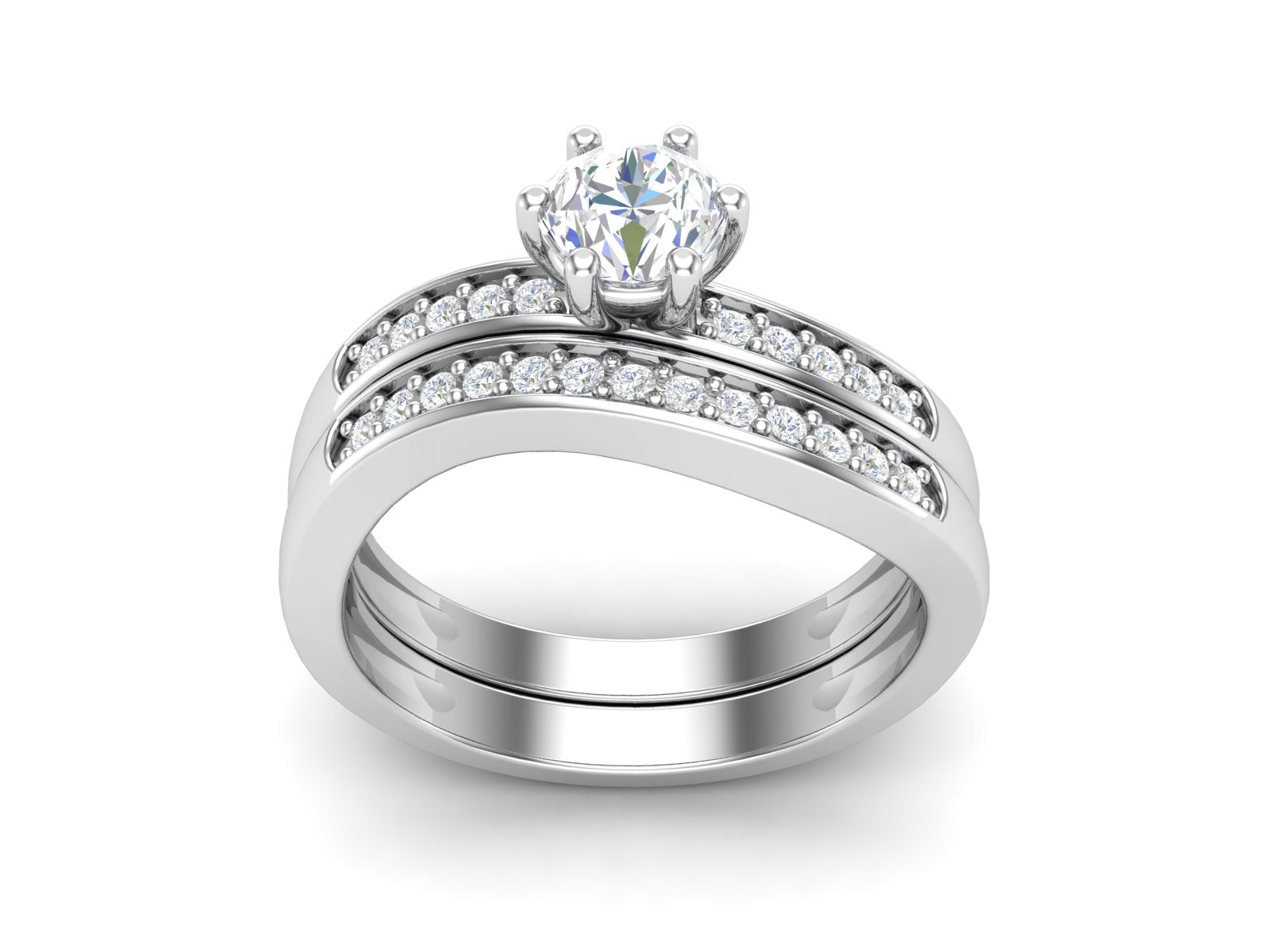 White CZ Solitaire Bridal Set Ring - Sterling Silver