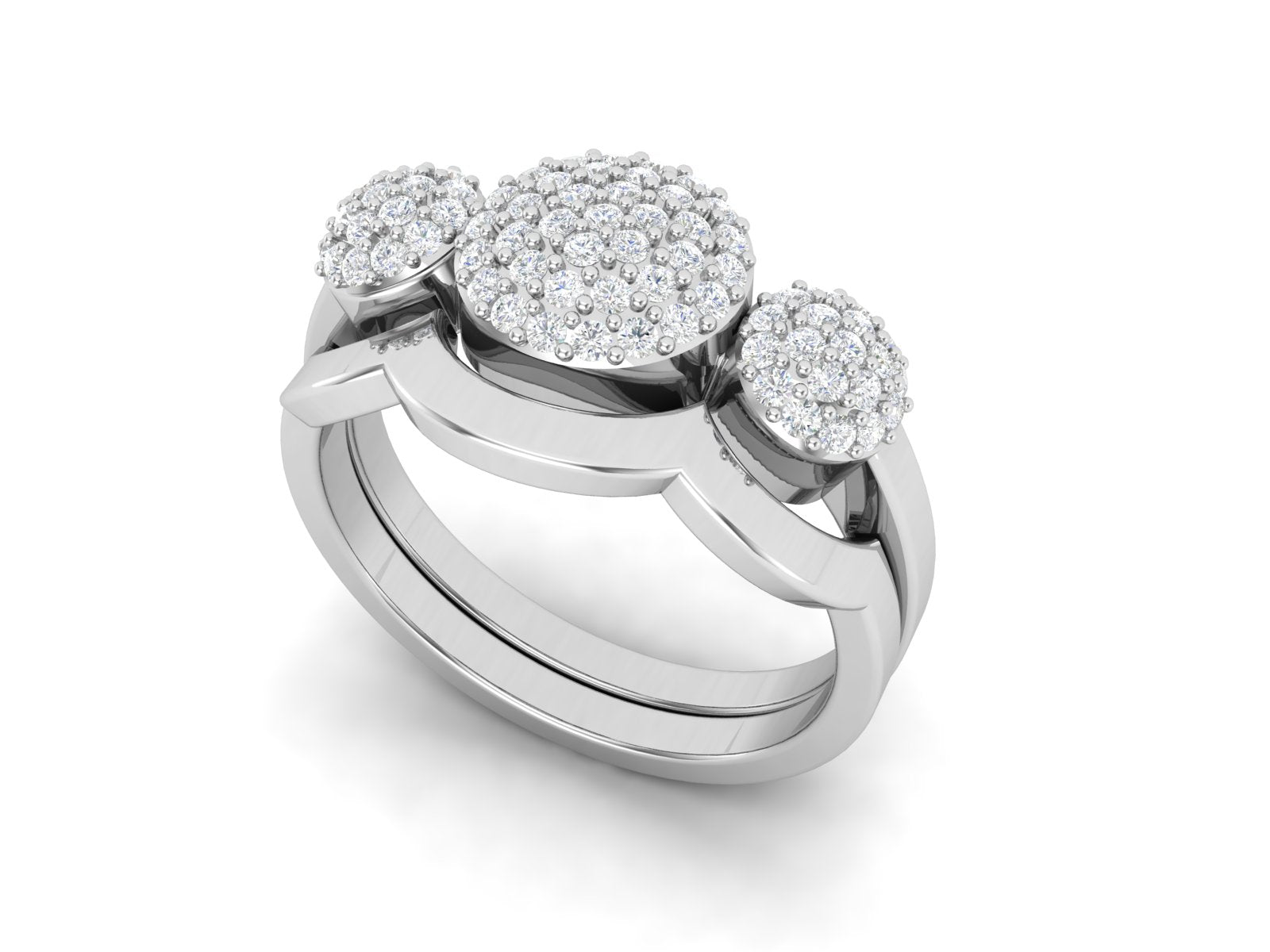 White CZ Three-Stone Cluster Ring - Sterling Silver