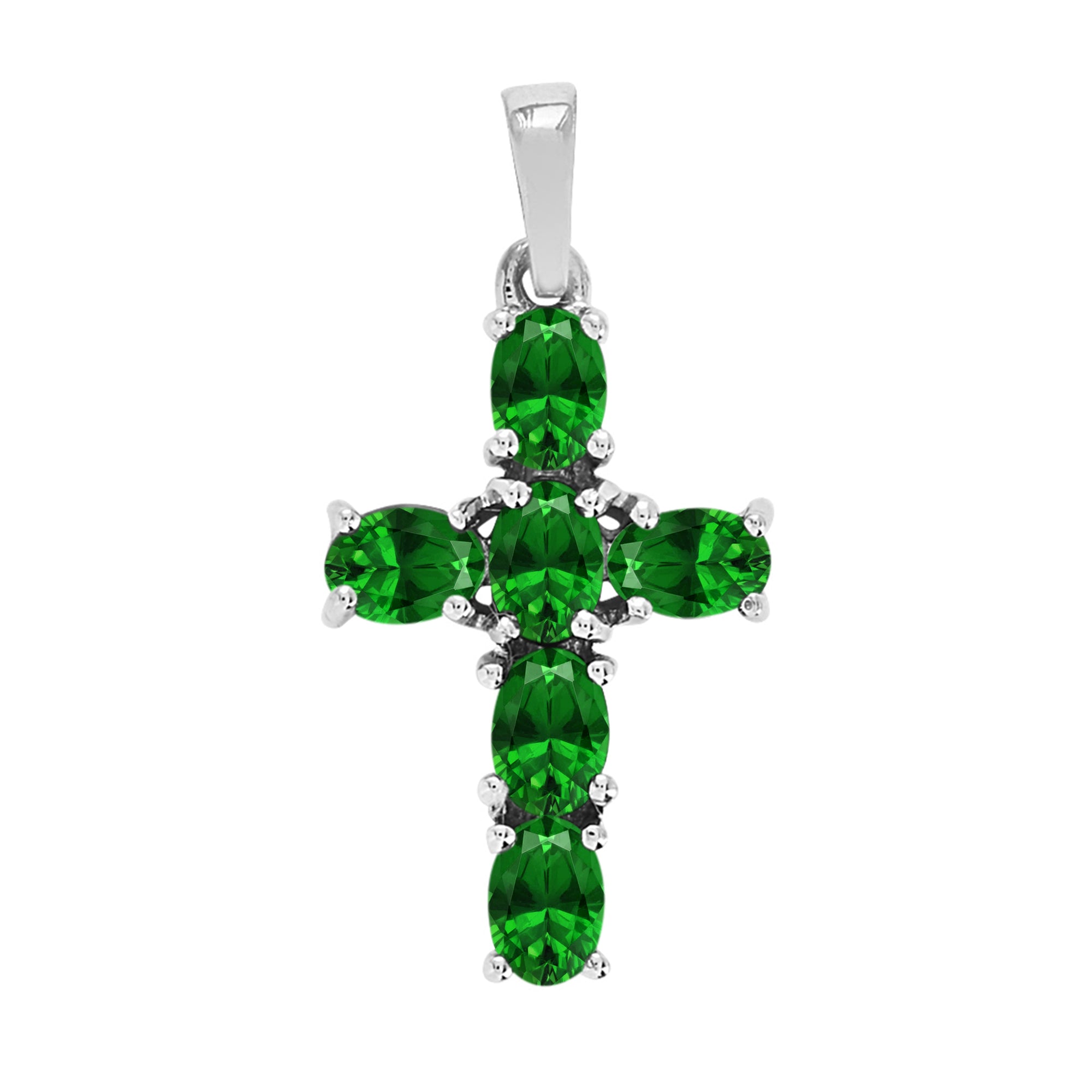 Multi Stone Religious Cross Pendant -Sterling Silver