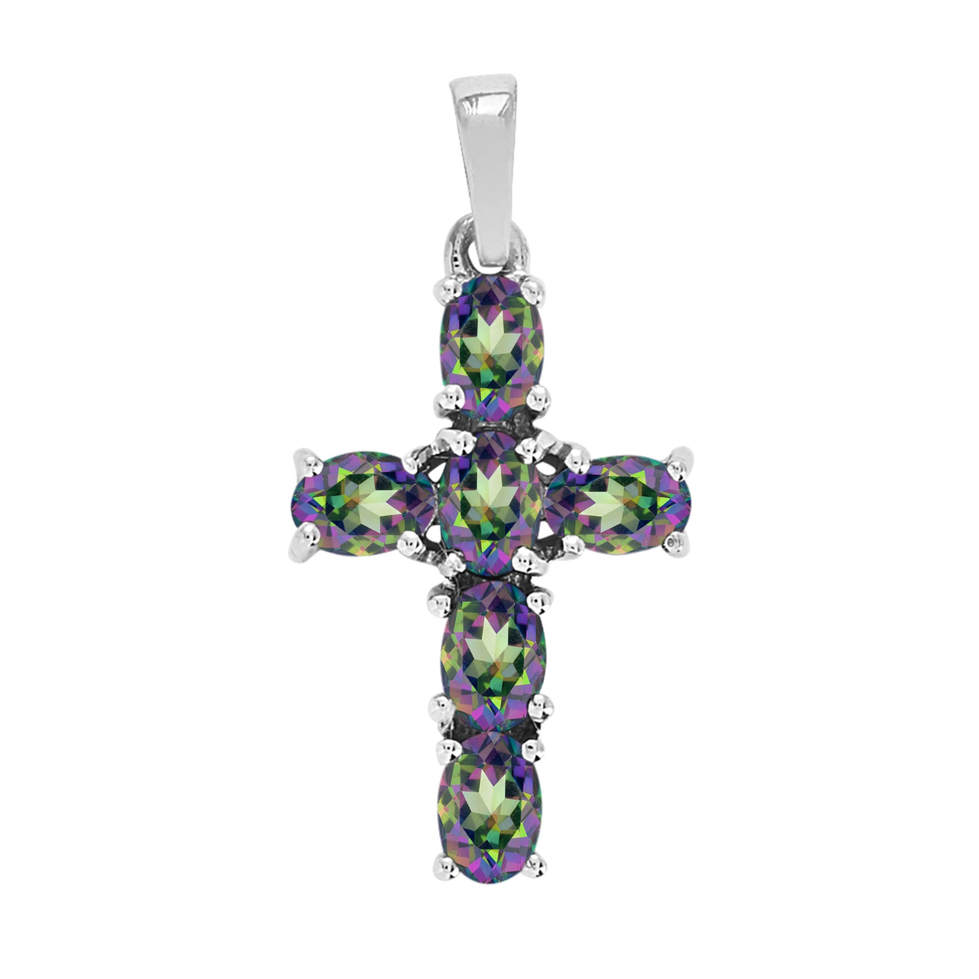 Multi Stone Religious Cross Pendant -Sterling Silver