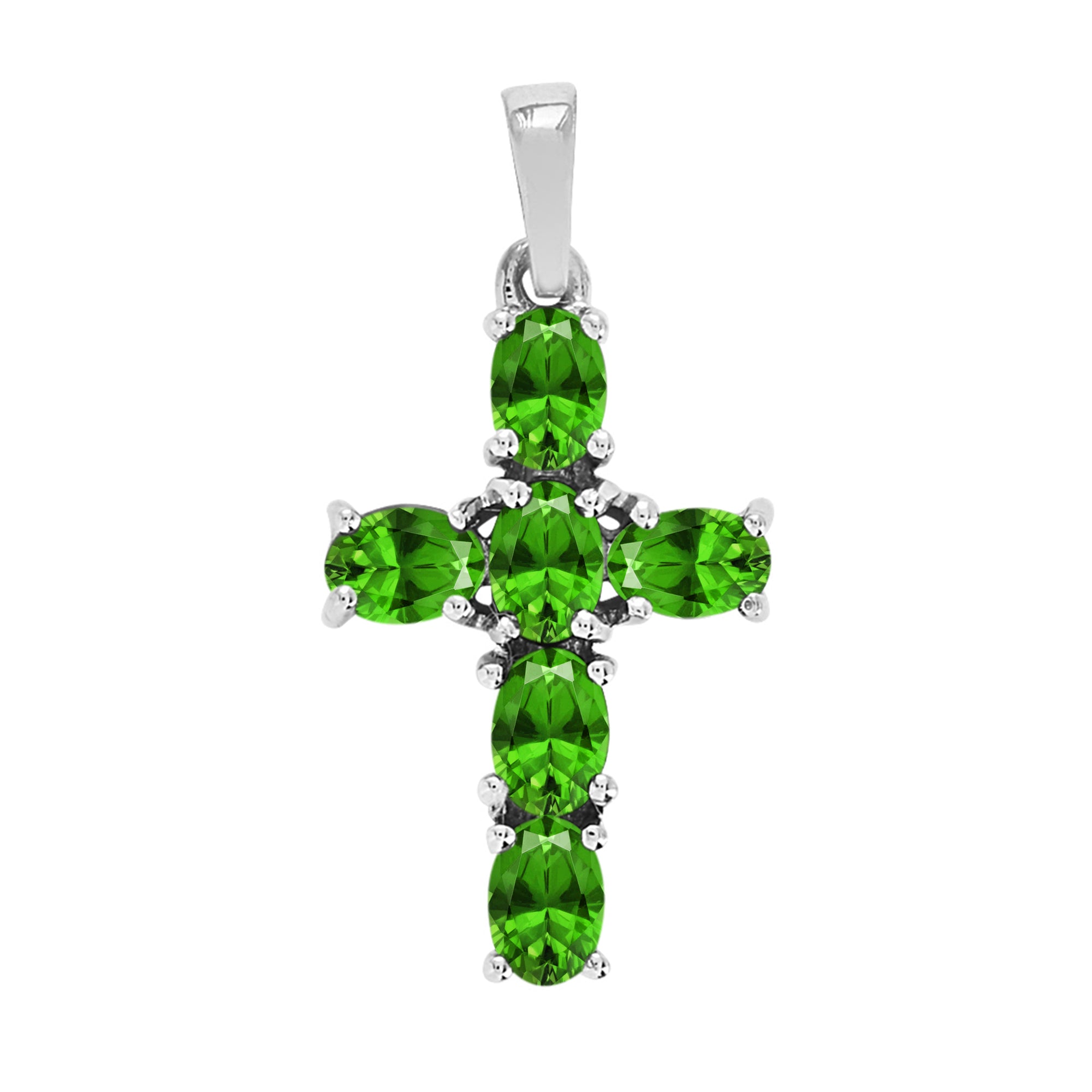 Multi Stone Religious Cross Pendant -Sterling Silver