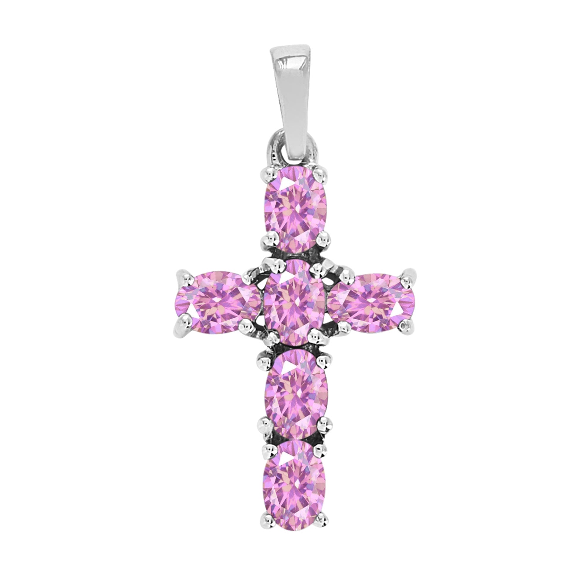 Multi Stone Religious Cross Pendant -Sterling Silver