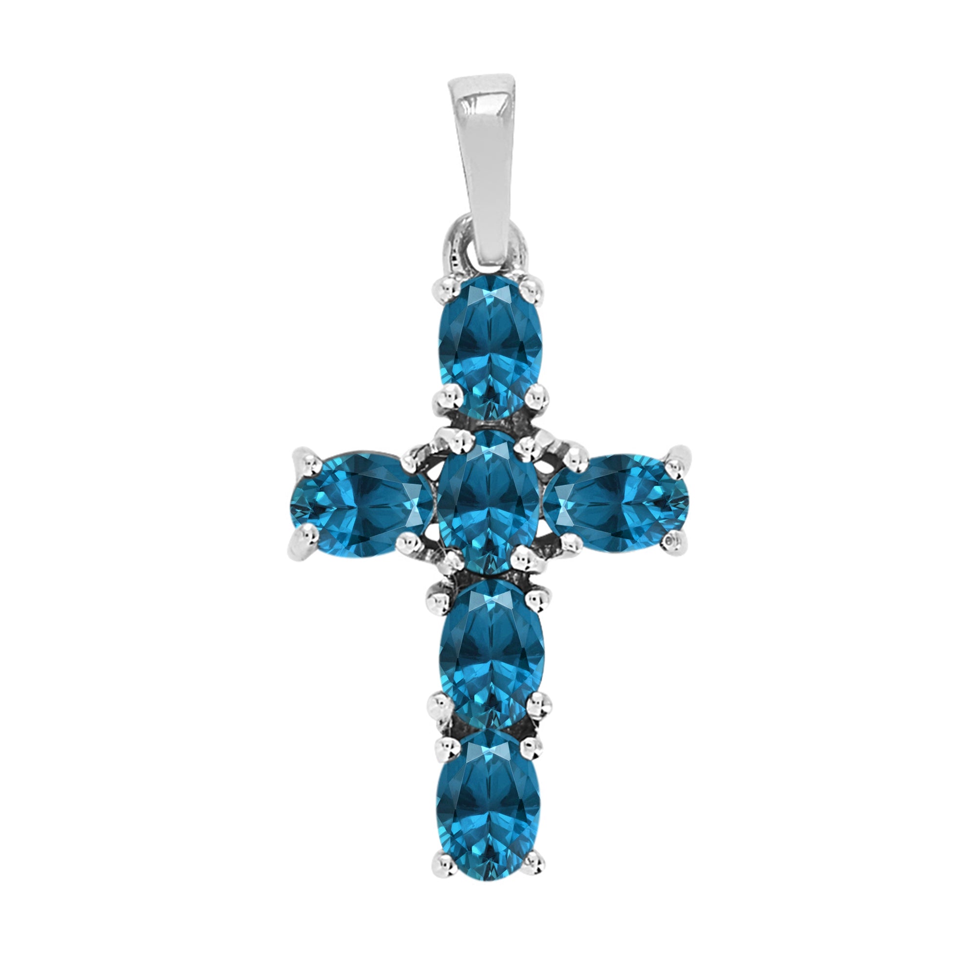 Multi Stone Religious Cross Pendant -Sterling Silver