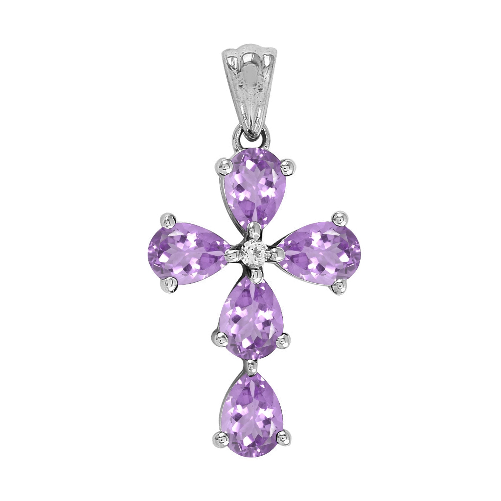 Multi Stone Christian Cross Pendant -Sterling Silver