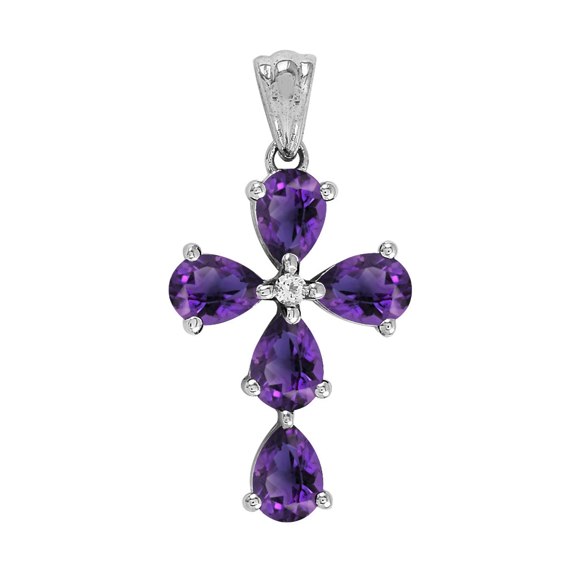 Multi Stone Christian Cross Pendant -Sterling Silver