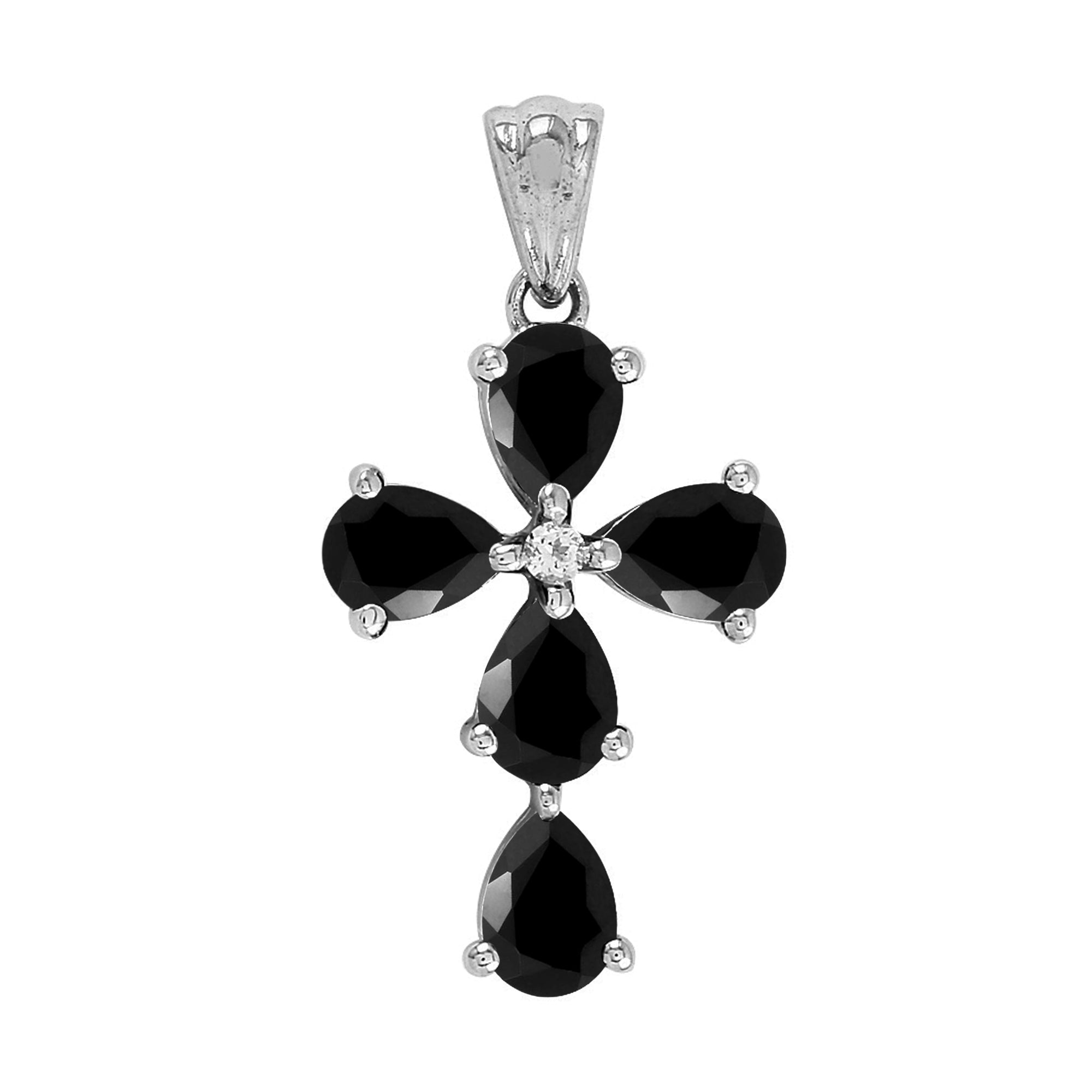 Multi Stone Christian Cross Pendant -Sterling Silver