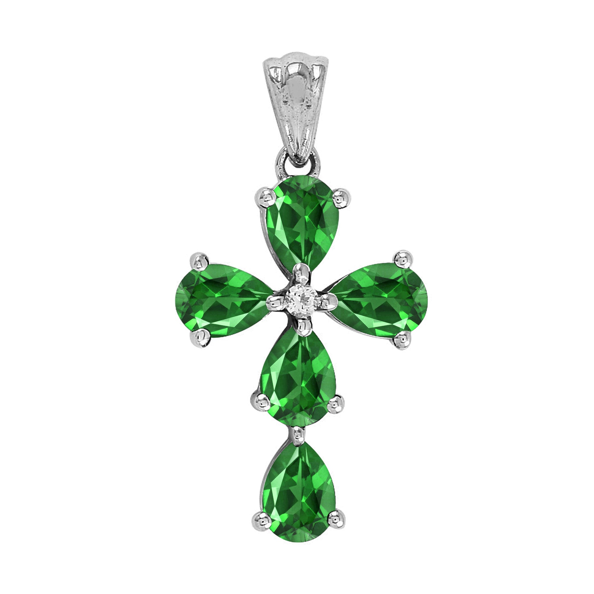 Multi Stone Christian Cross Pendant -Sterling Silver