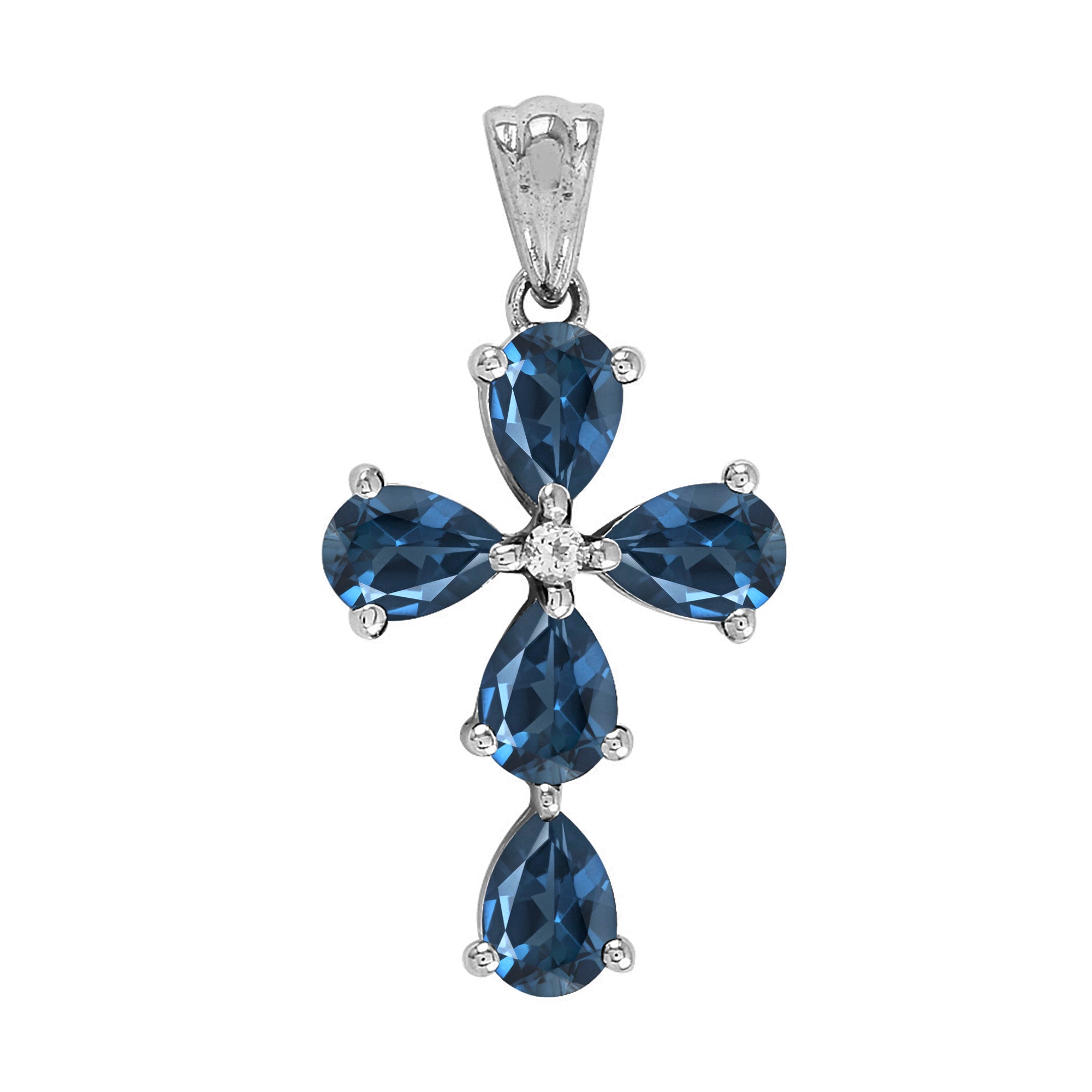 Multi Stone Christian Cross Pendant -Sterling Silver