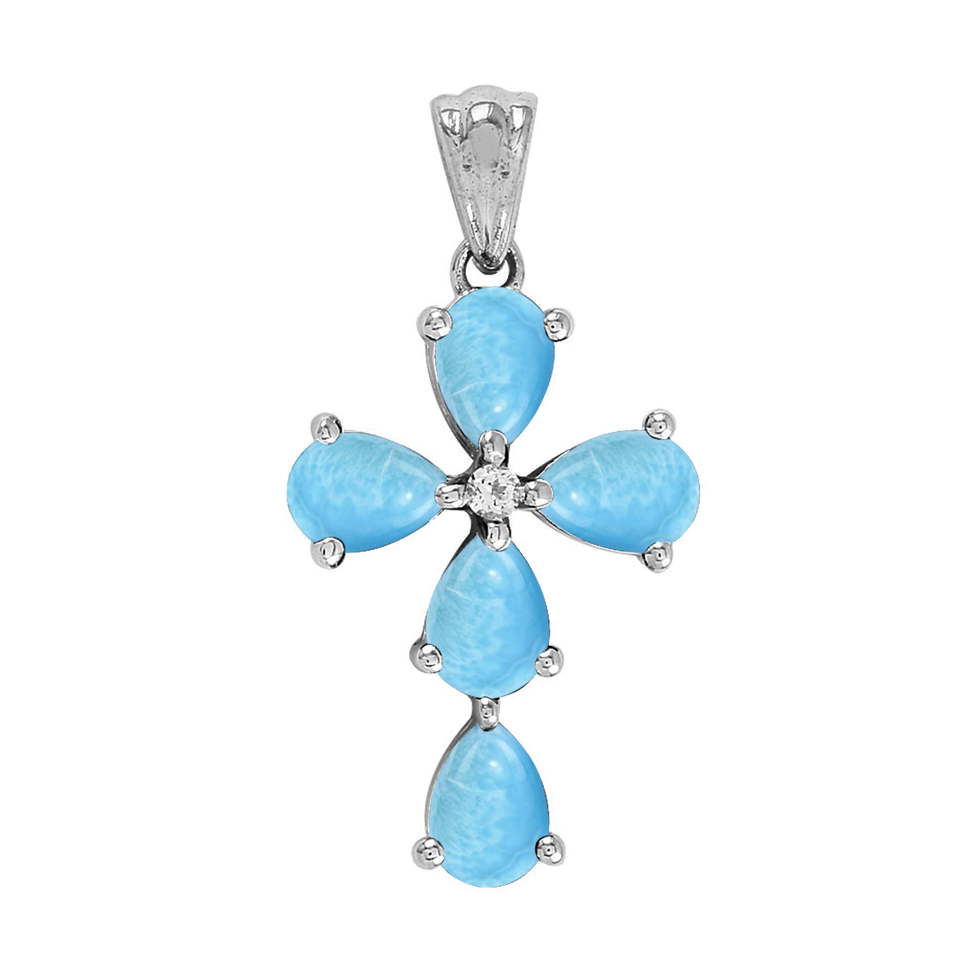 Multi Stone Christian Cross Pendant -Sterling Silver