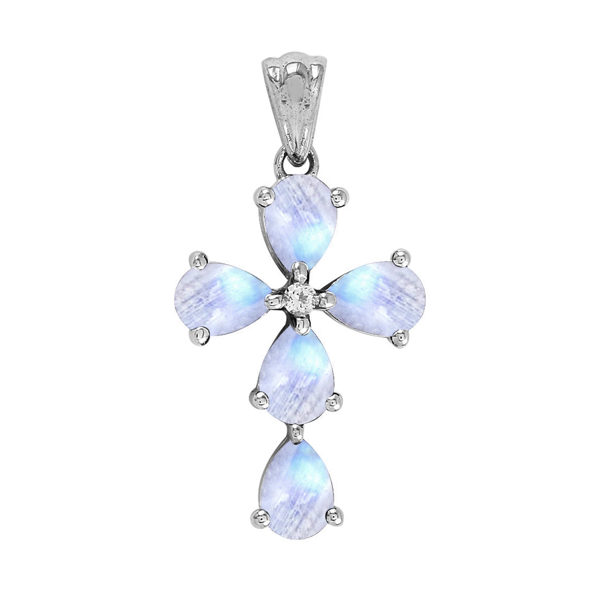Multi Stone Christian Cross Pendant -Sterling Silver