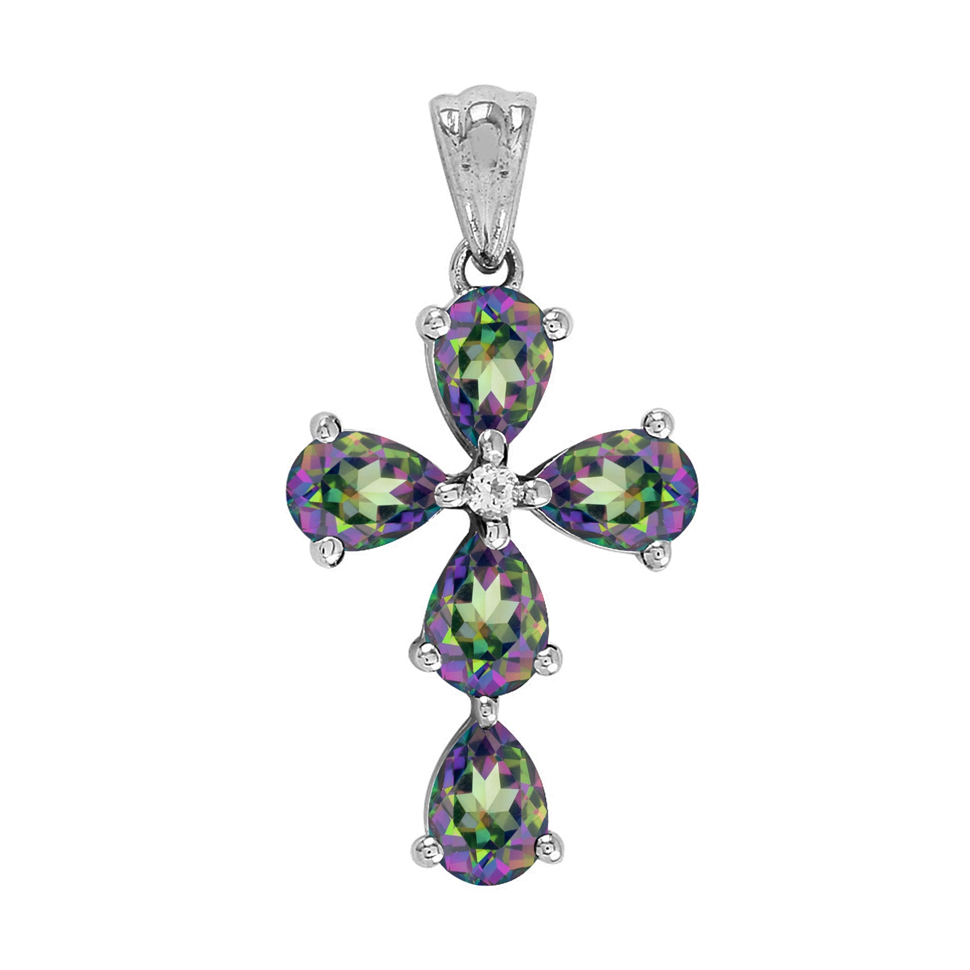 Multi Stone Christian Cross Pendant -Sterling Silver
