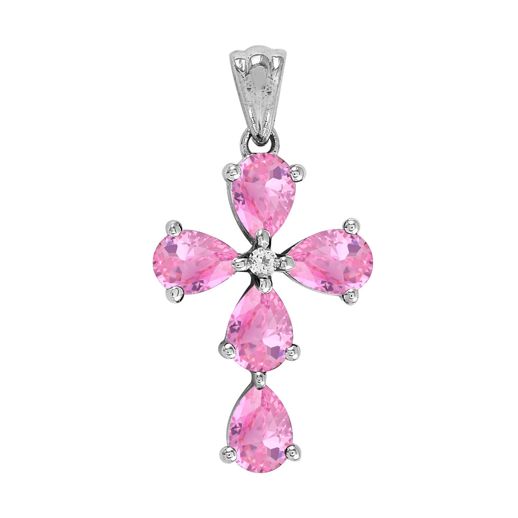 Multi Stone Christian Cross Pendant -Sterling Silver