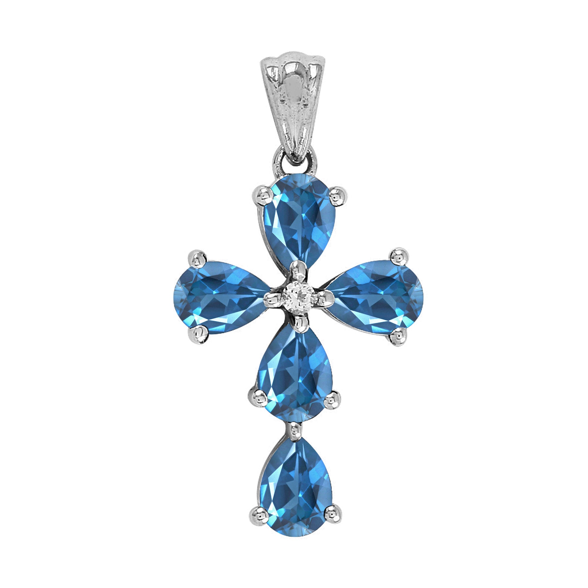 Multi Stone Christian Cross Pendant -Sterling Silver