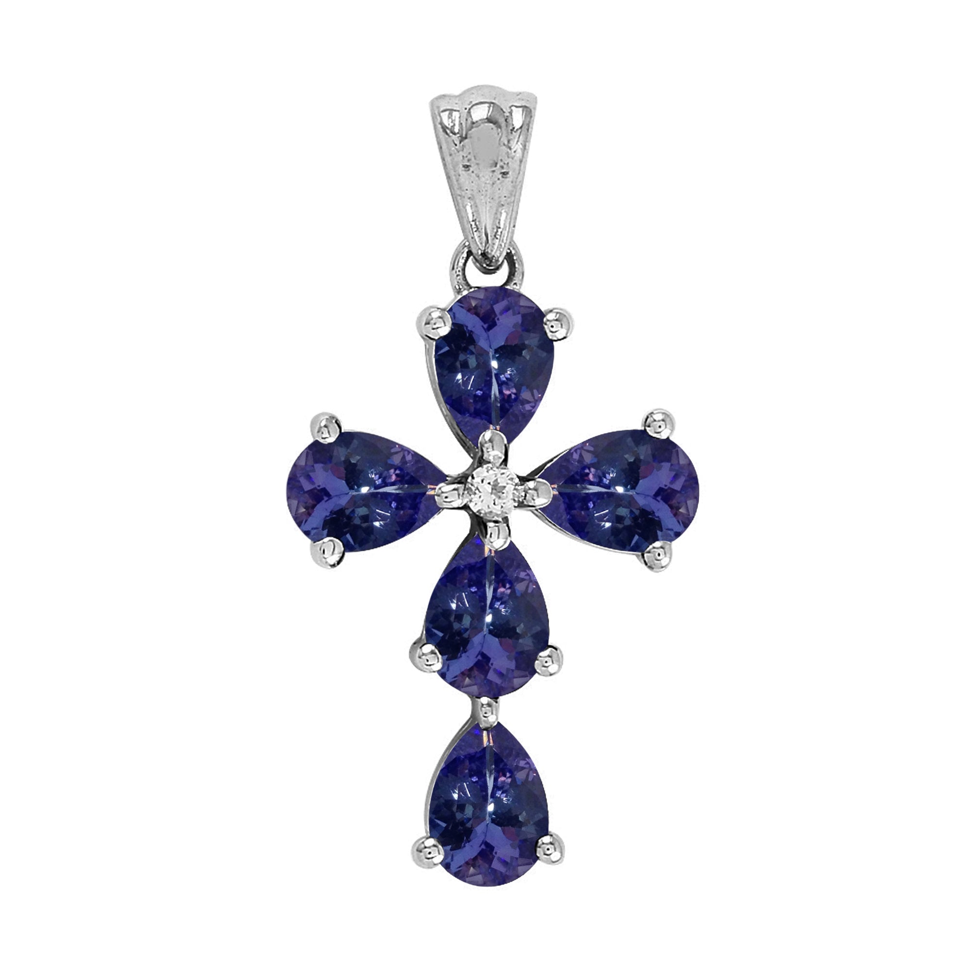 Multi Stone Christian Cross Pendant -Sterling Silver
