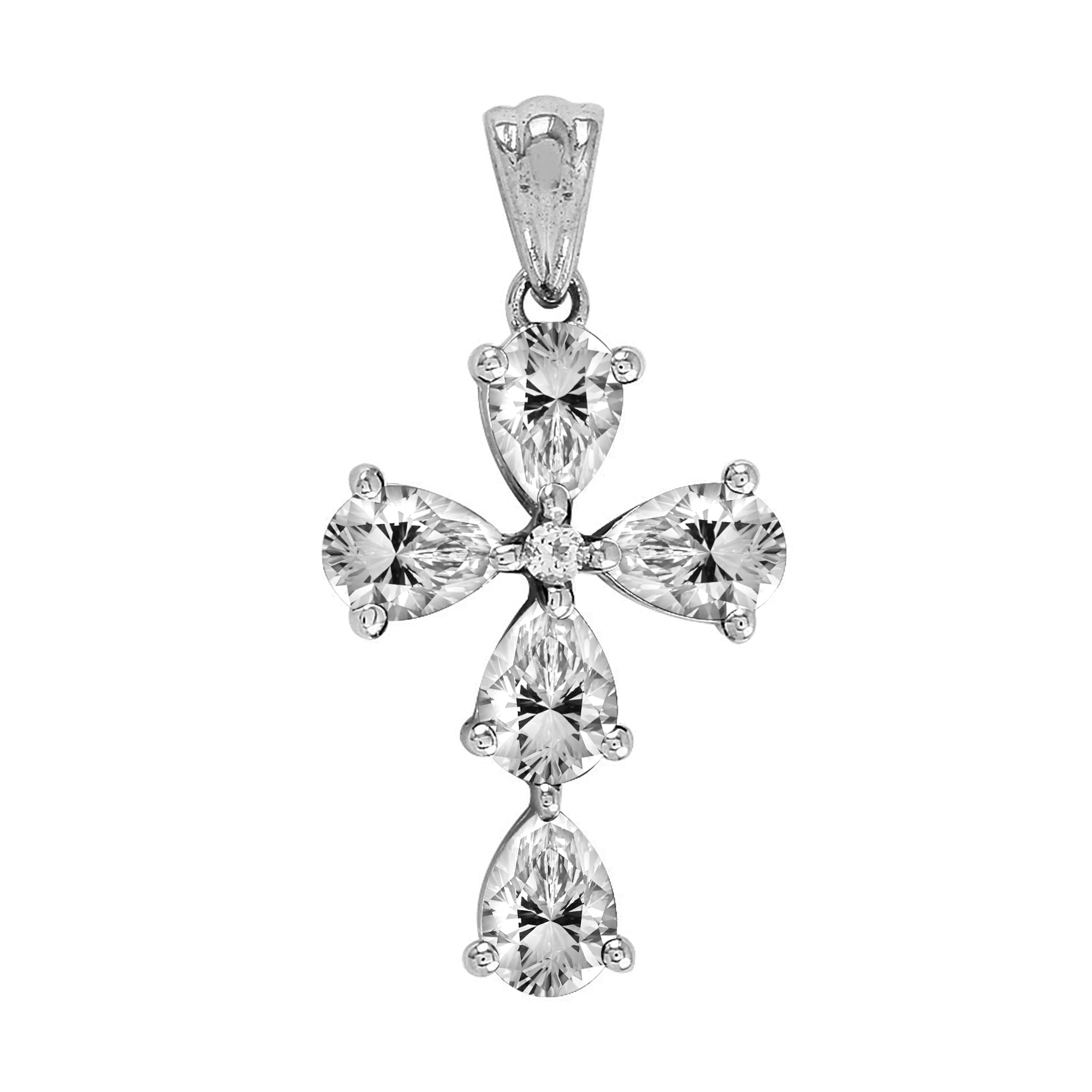Multi Stone Christian Cross Pendant -Sterling Silver