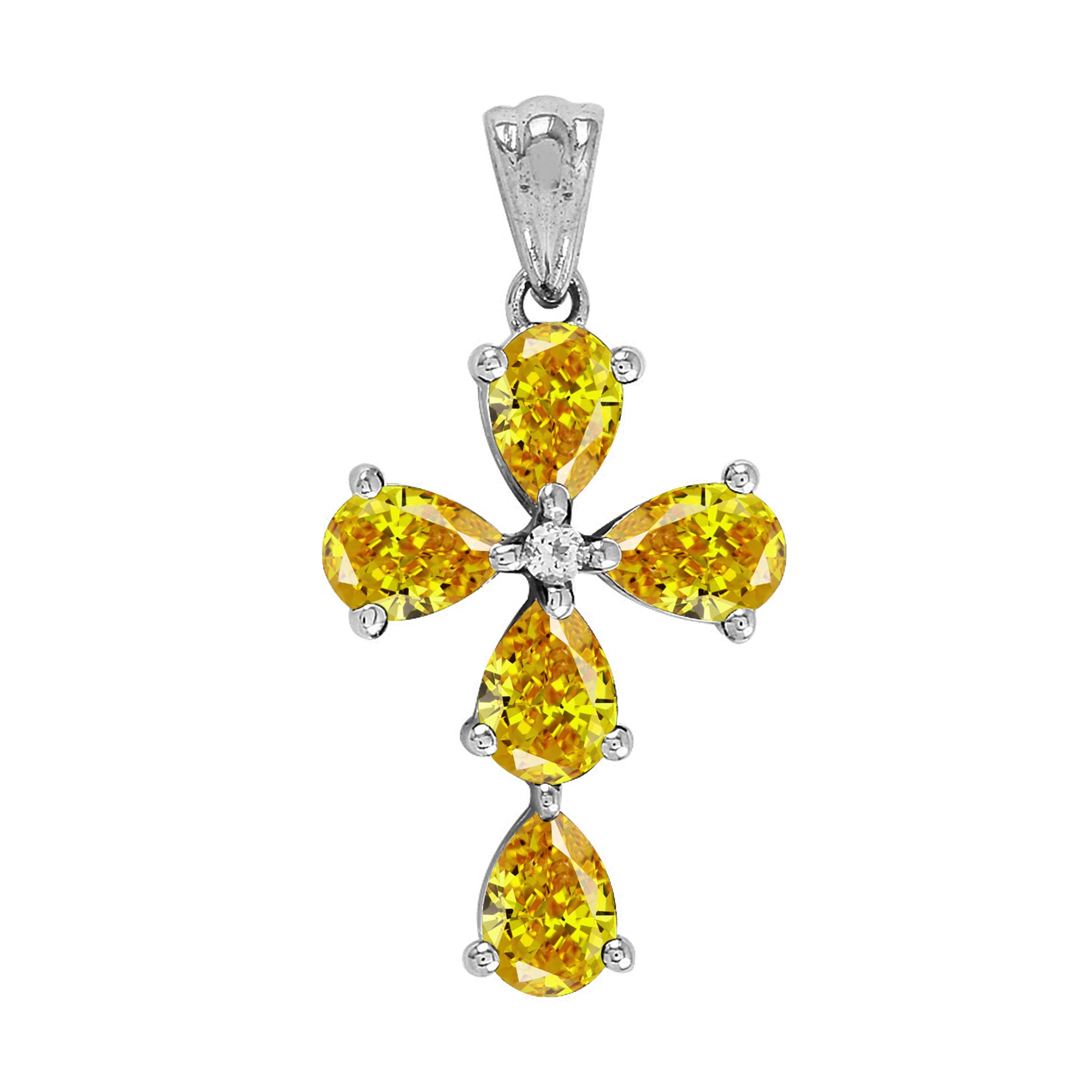Multi Stone Christian Cross Pendant -Sterling Silver
