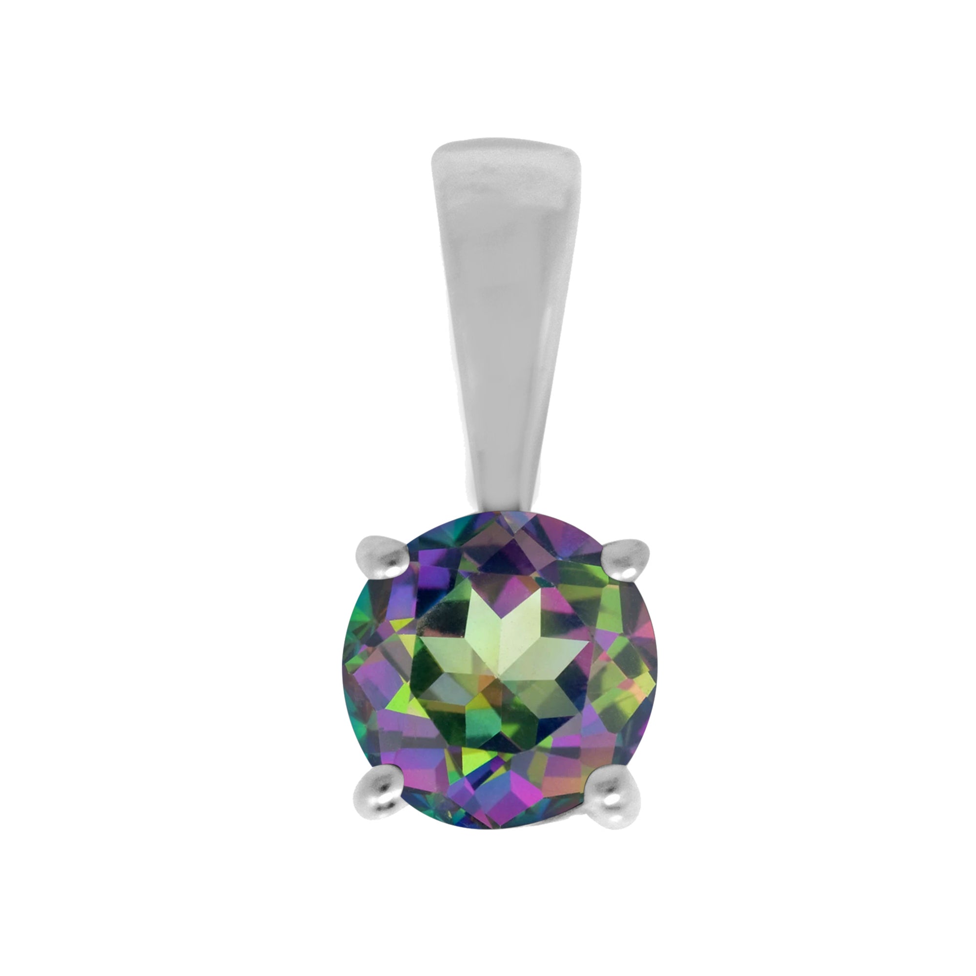 Multi Stone Round Solitaire Pendant - Sterling Silver