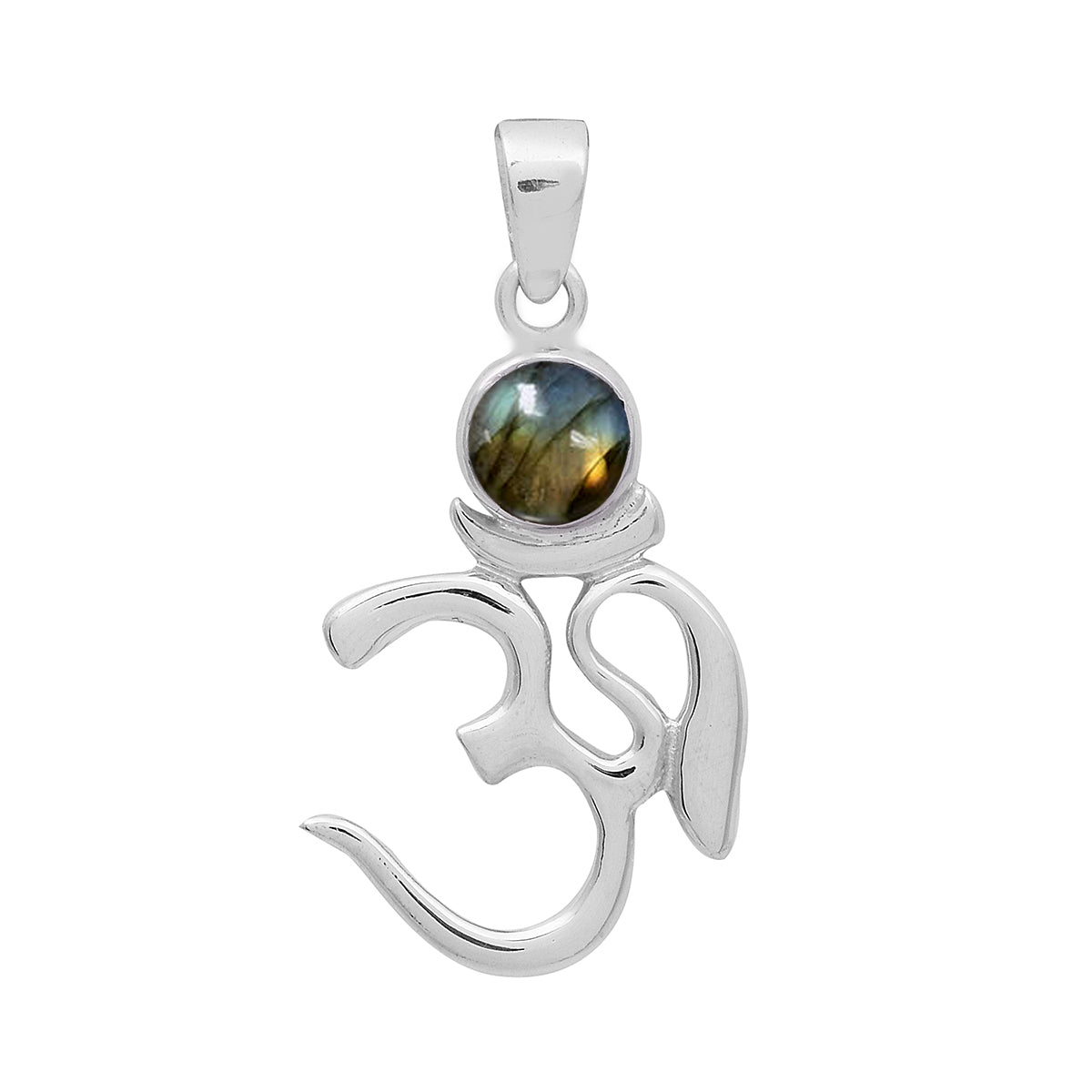 Multi Stone Om Pendant - Sterling Silver