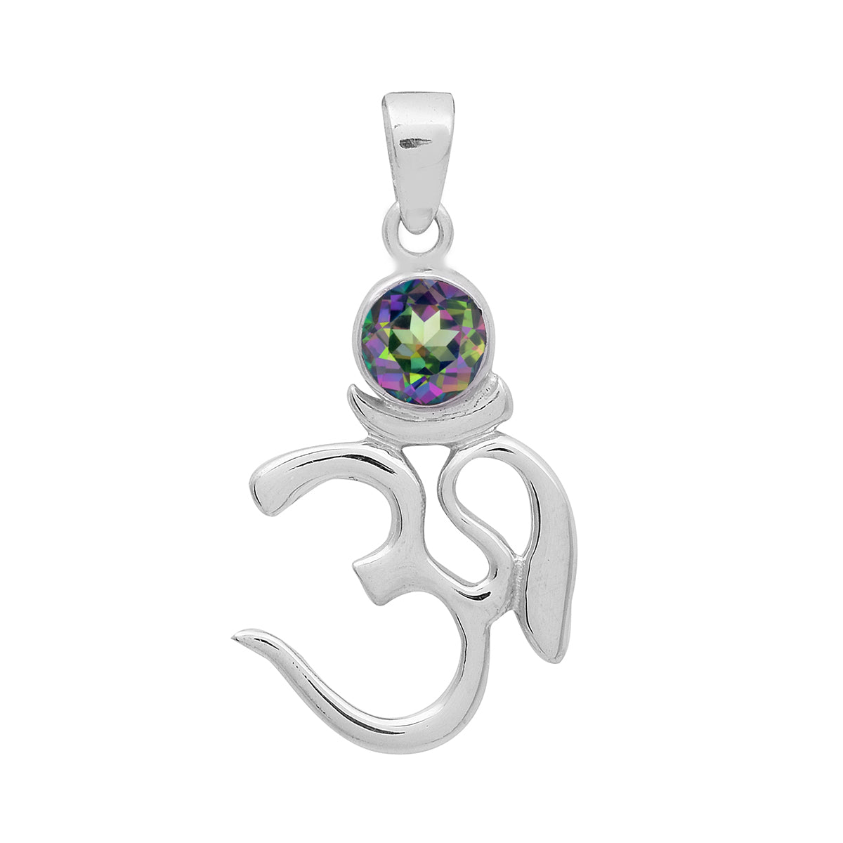 Multi Stone Om Pendant - Sterling Silver