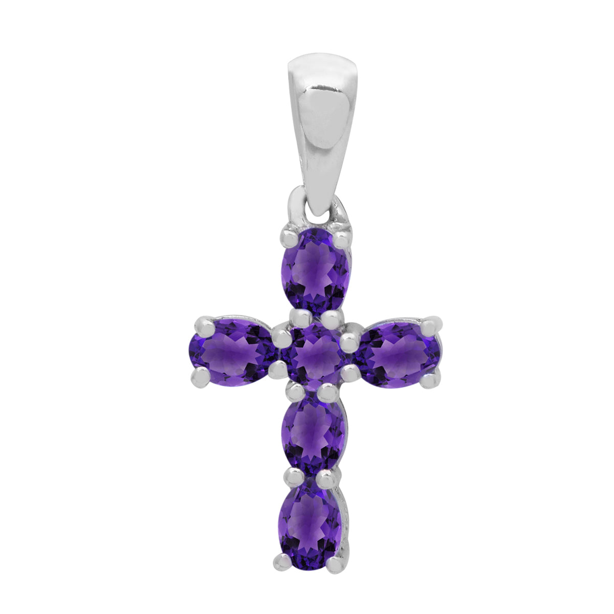 Multi Stone Religious Cross Pendant -Sterling Silver