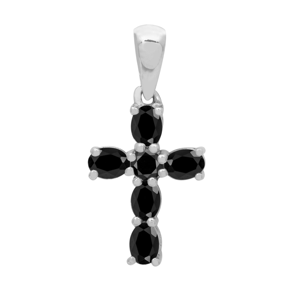 Multi Stone Religious Cross Pendant -Sterling Silver