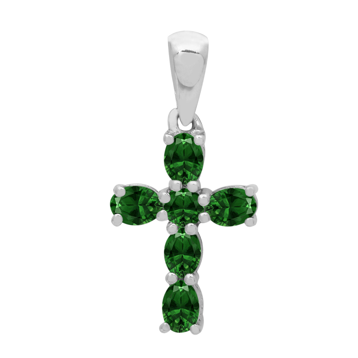 Multi Stone Religious Cross Pendant -Sterling Silver