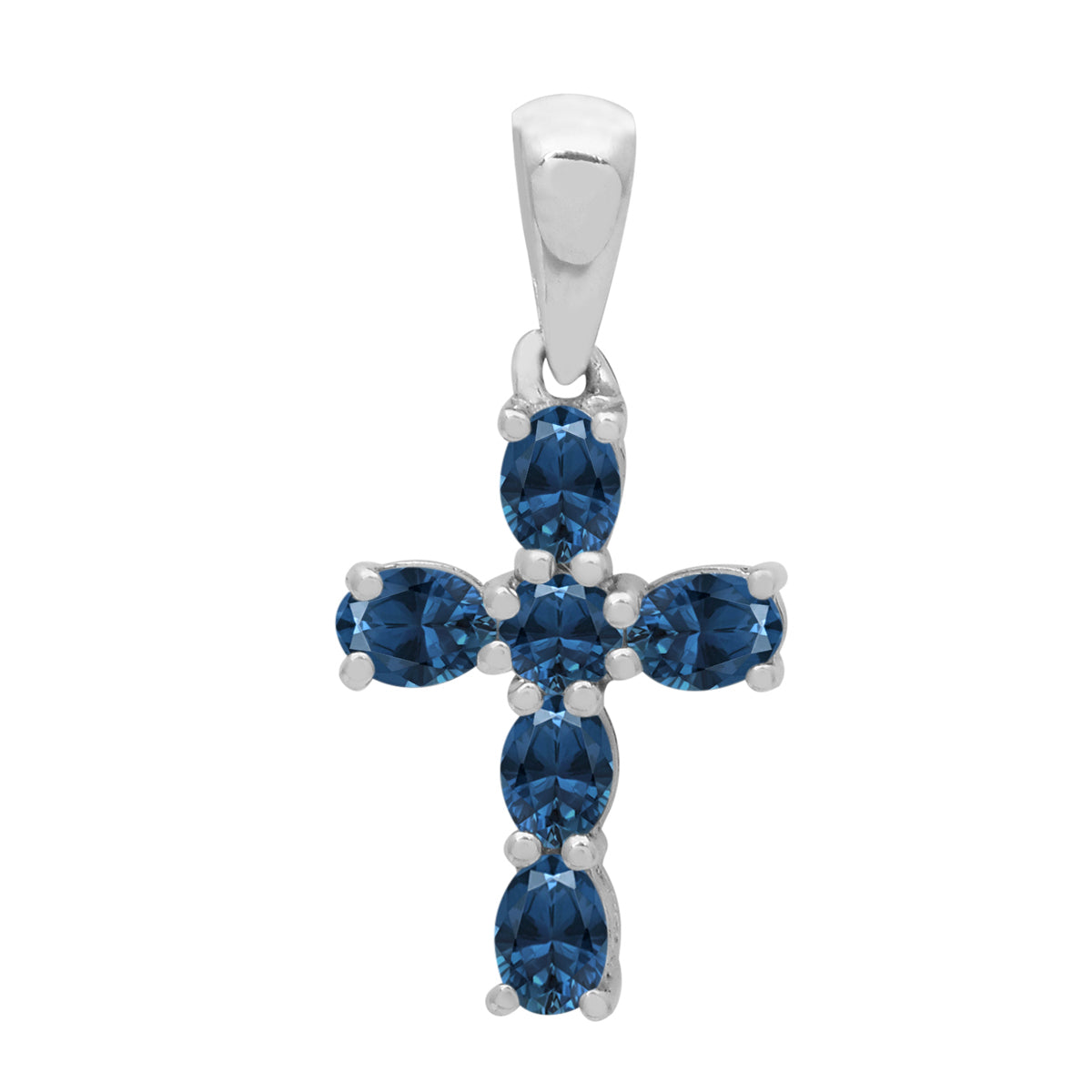 Multi Stone Religious Cross Pendant -Sterling Silver