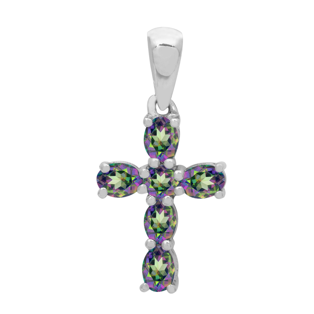 Multi Stone Religious Cross Pendant -Sterling Silver