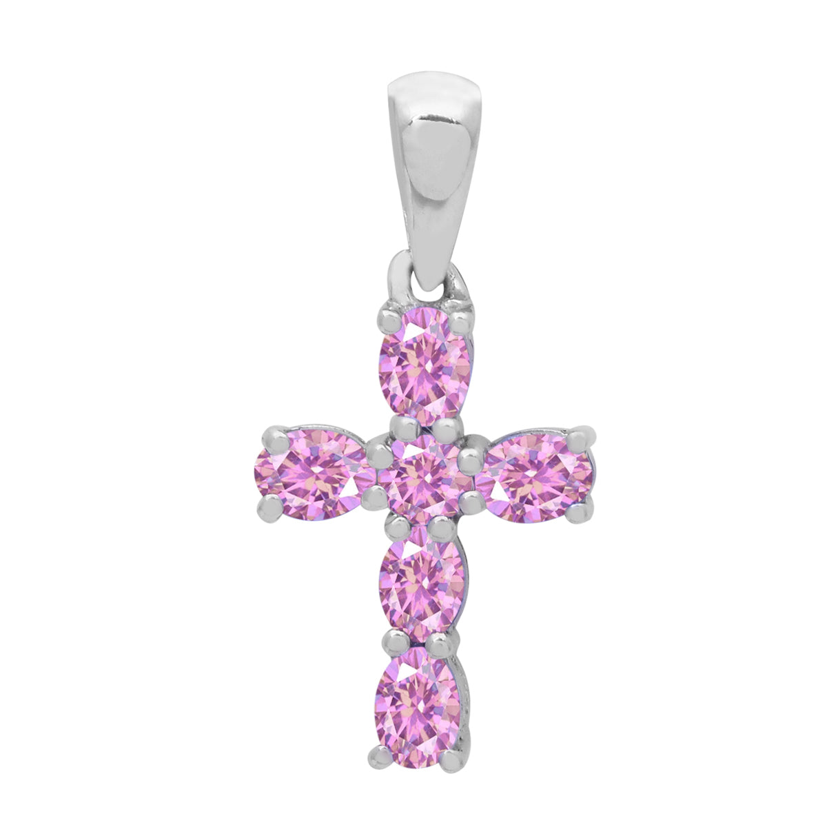 Multi Stone Religious Cross Pendant -Sterling Silver