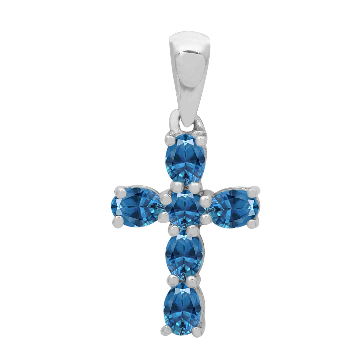 Multi Stone Religious Cross Pendant -Sterling Silver