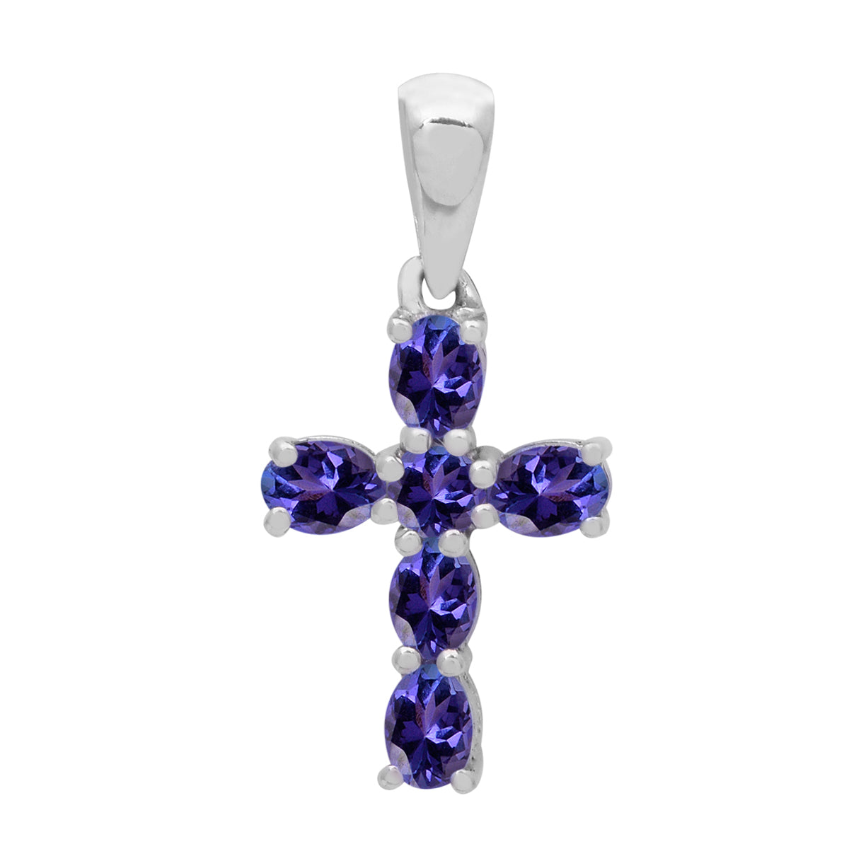 Multi Stone Religious Cross Pendant -Sterling Silver