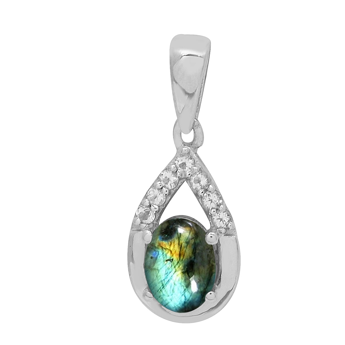 Multi Stone 7X5 Oval Pendant - Sterling Silver