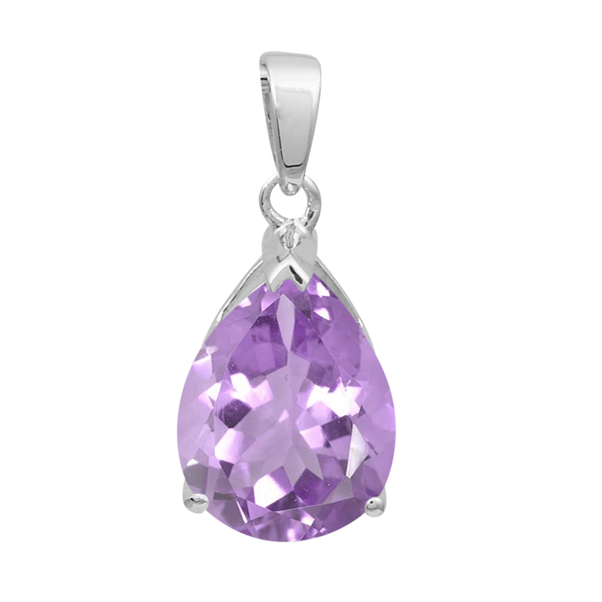 Multi Stone Pear Solitaire Pendant - Sterling Silver