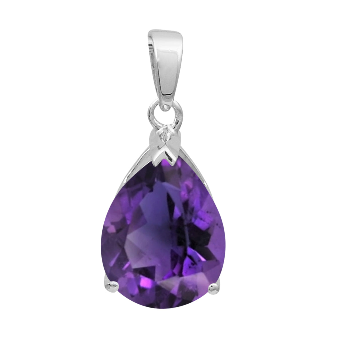 Multi Stone Pear Solitaire Pendant - Sterling Silver