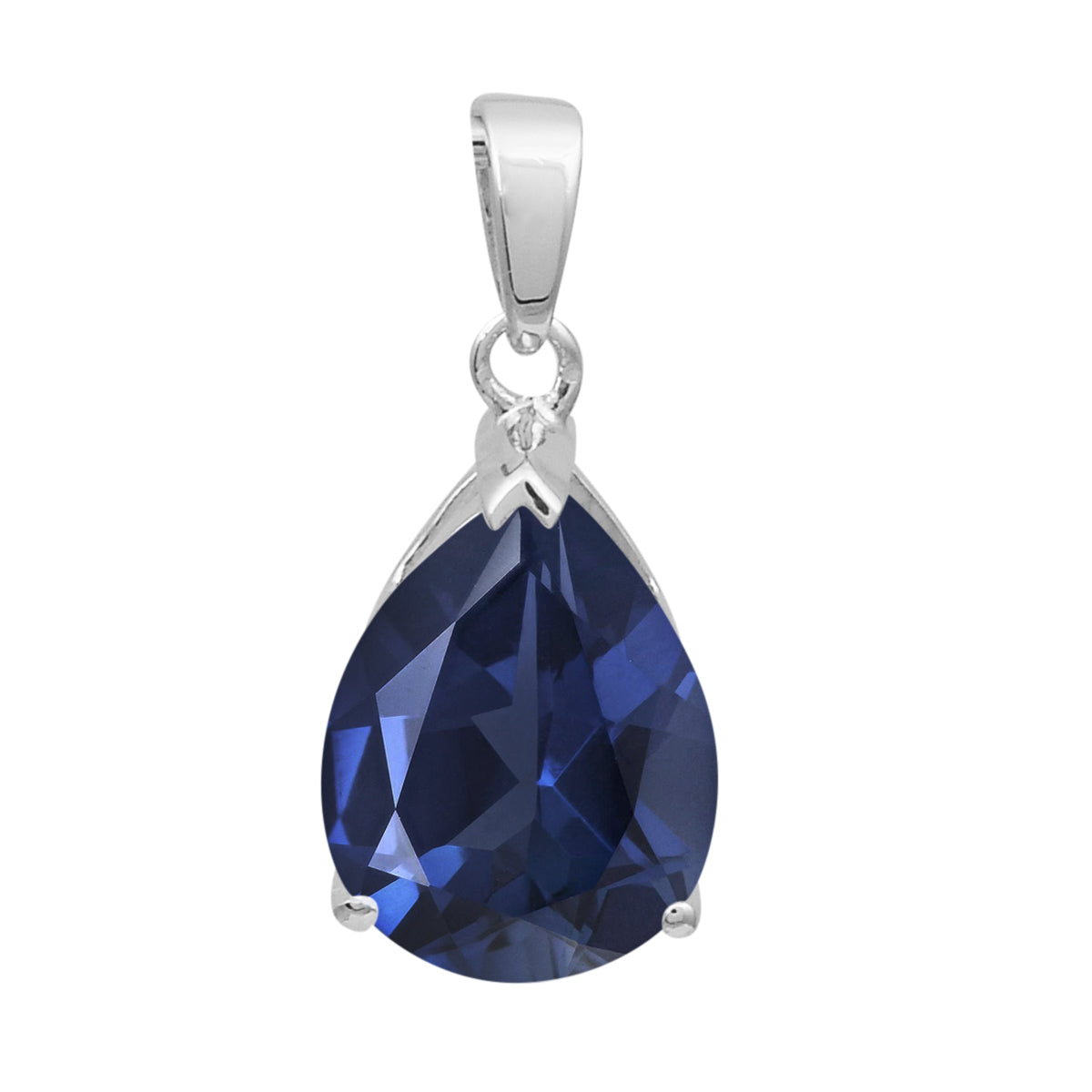 Multi Stone Pear Solitaire Pendant - Sterling Silver