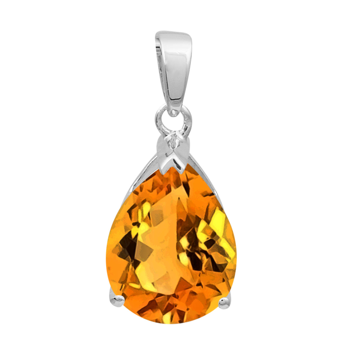 Multi Stone Pear Solitaire Pendant - Sterling Silver