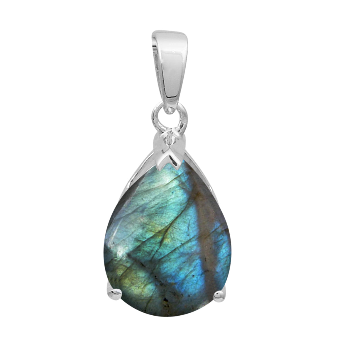 Multi Stone Pear Solitaire Pendant - Sterling Silver