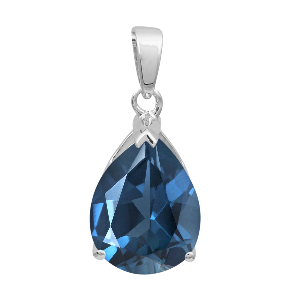 Multi Stone Pear Solitaire Pendant - Sterling Silver