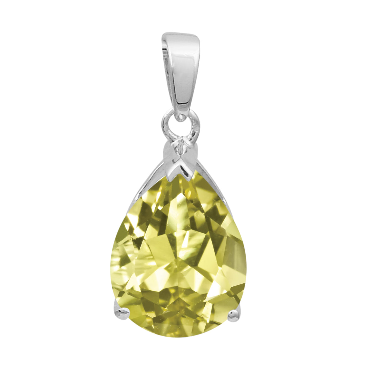 Multi Stone Pear Solitaire Pendant - Sterling Silver