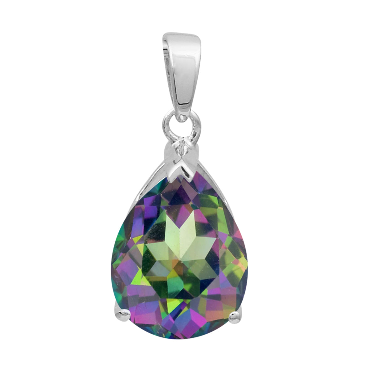 Multi Stone Pear Solitaire Pendant - Sterling Silver