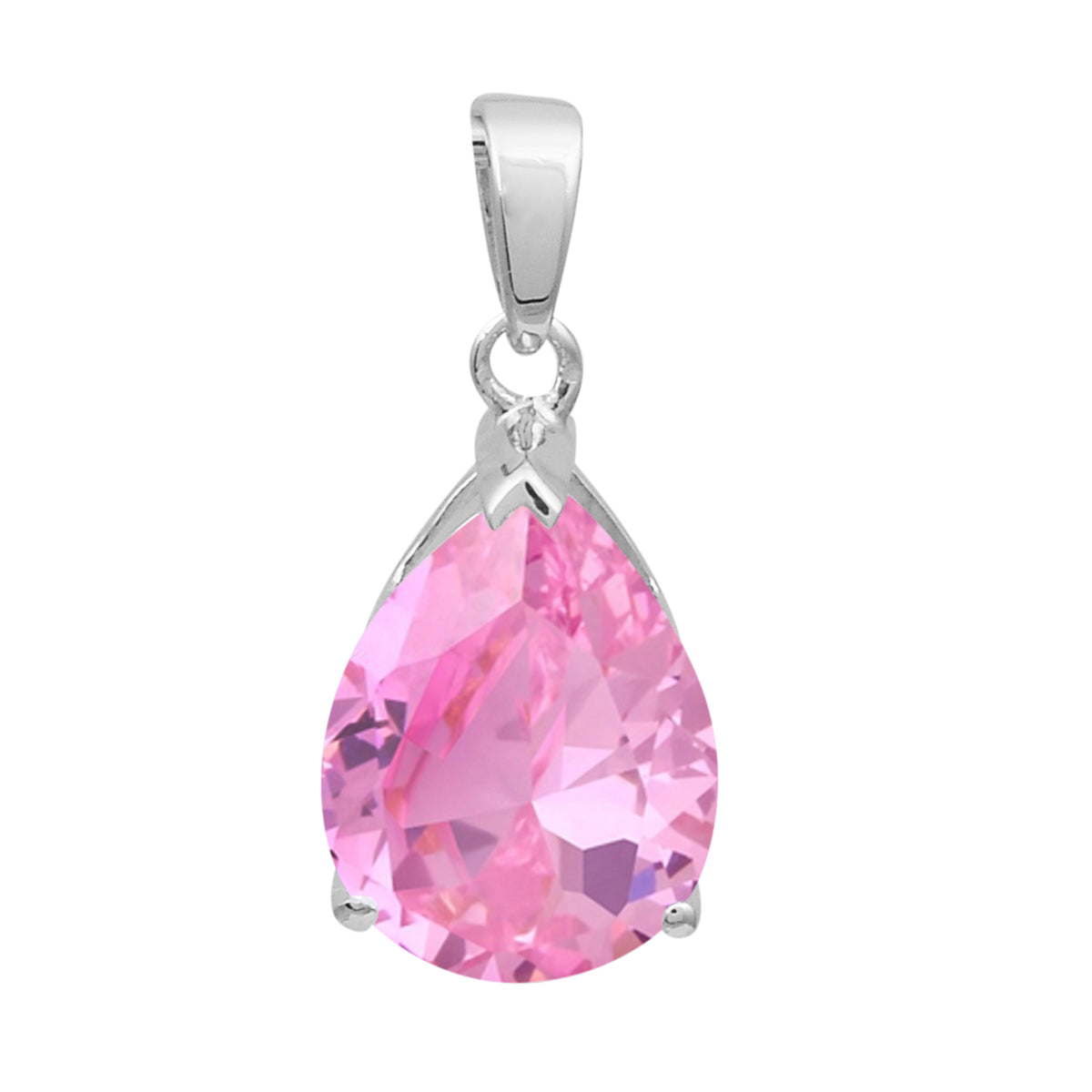 Multi Stone Pear Solitaire Pendant - Sterling Silver