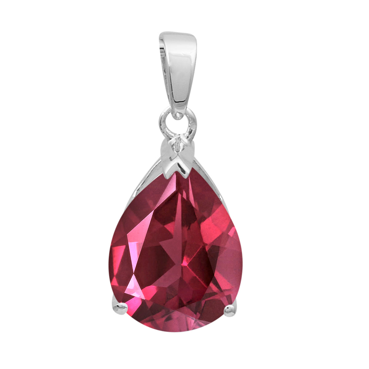 Multi Stone Pear Solitaire Pendant - Sterling Silver