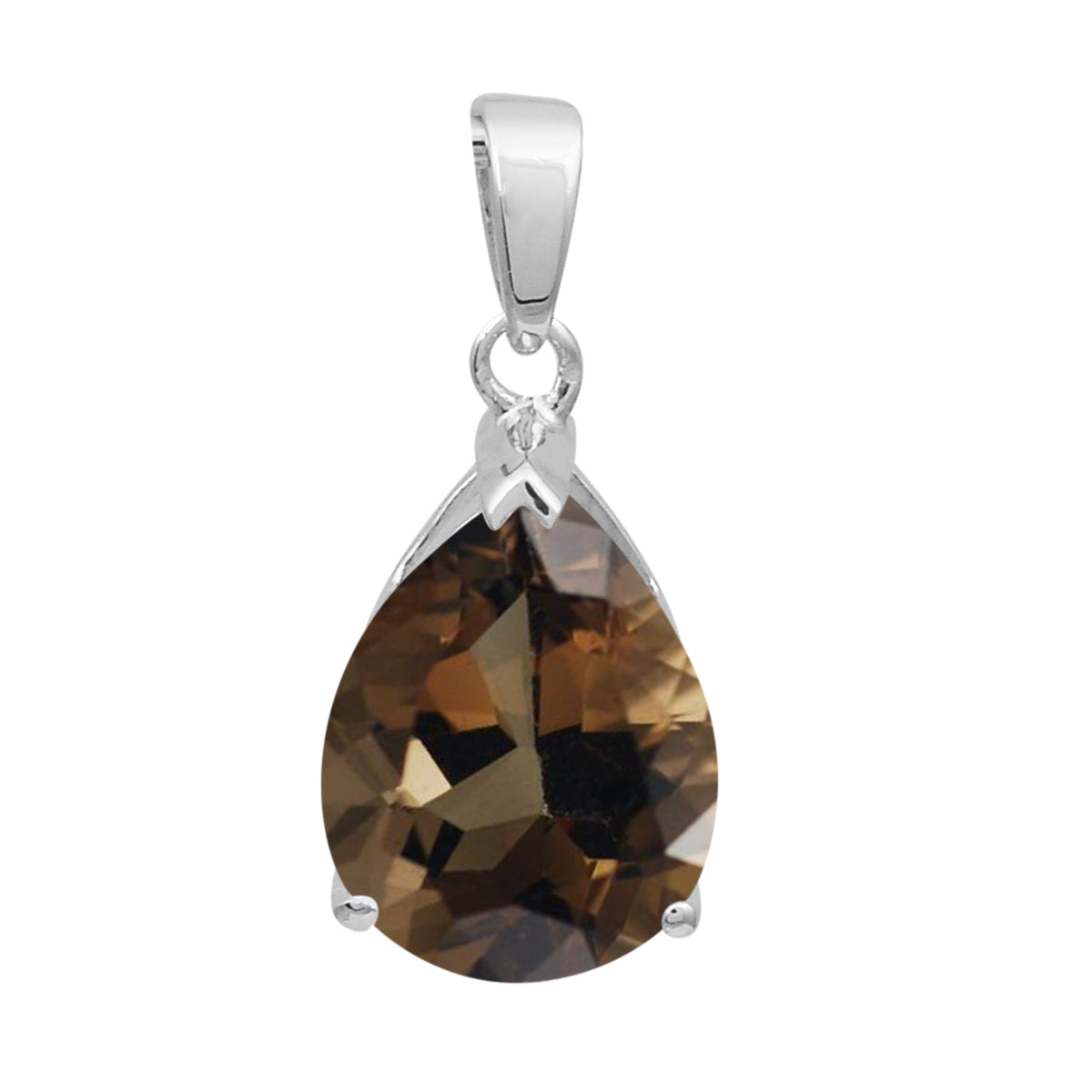 Multi Stone Pear Solitaire Pendant - Sterling Silver