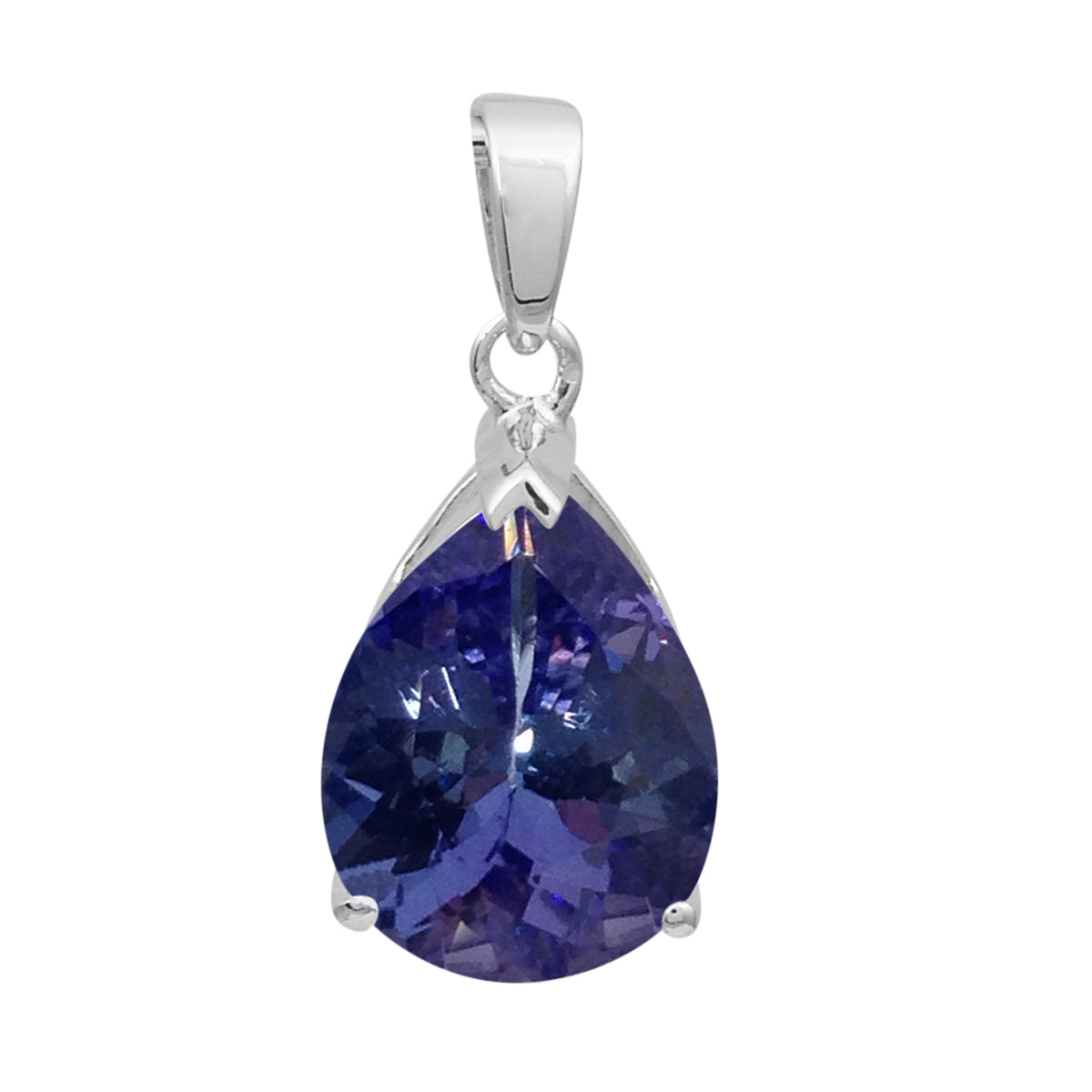 Multi Stone Pear Solitaire Pendant - Sterling Silver