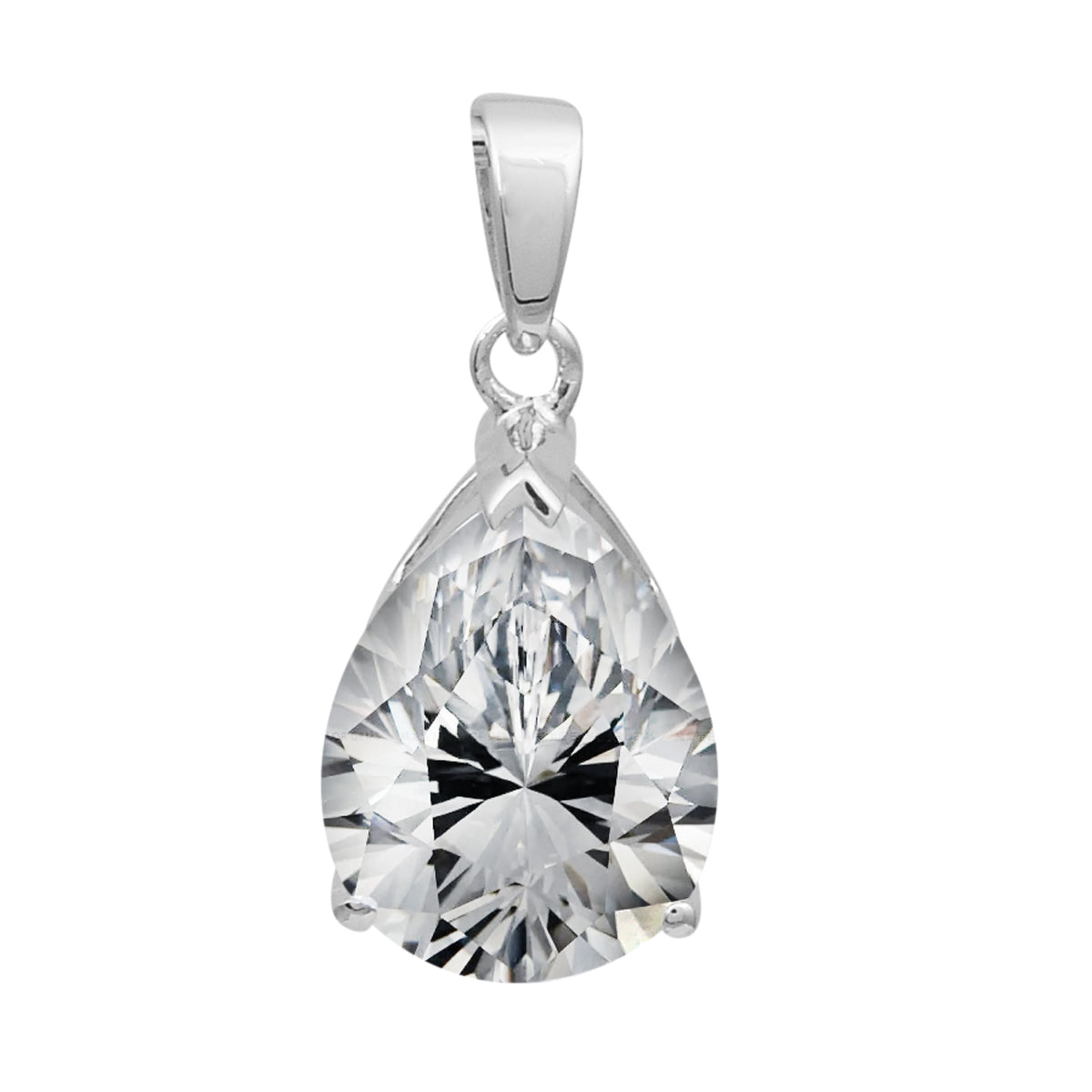 Multi Stone Pear Solitaire Pendant - Sterling Silver