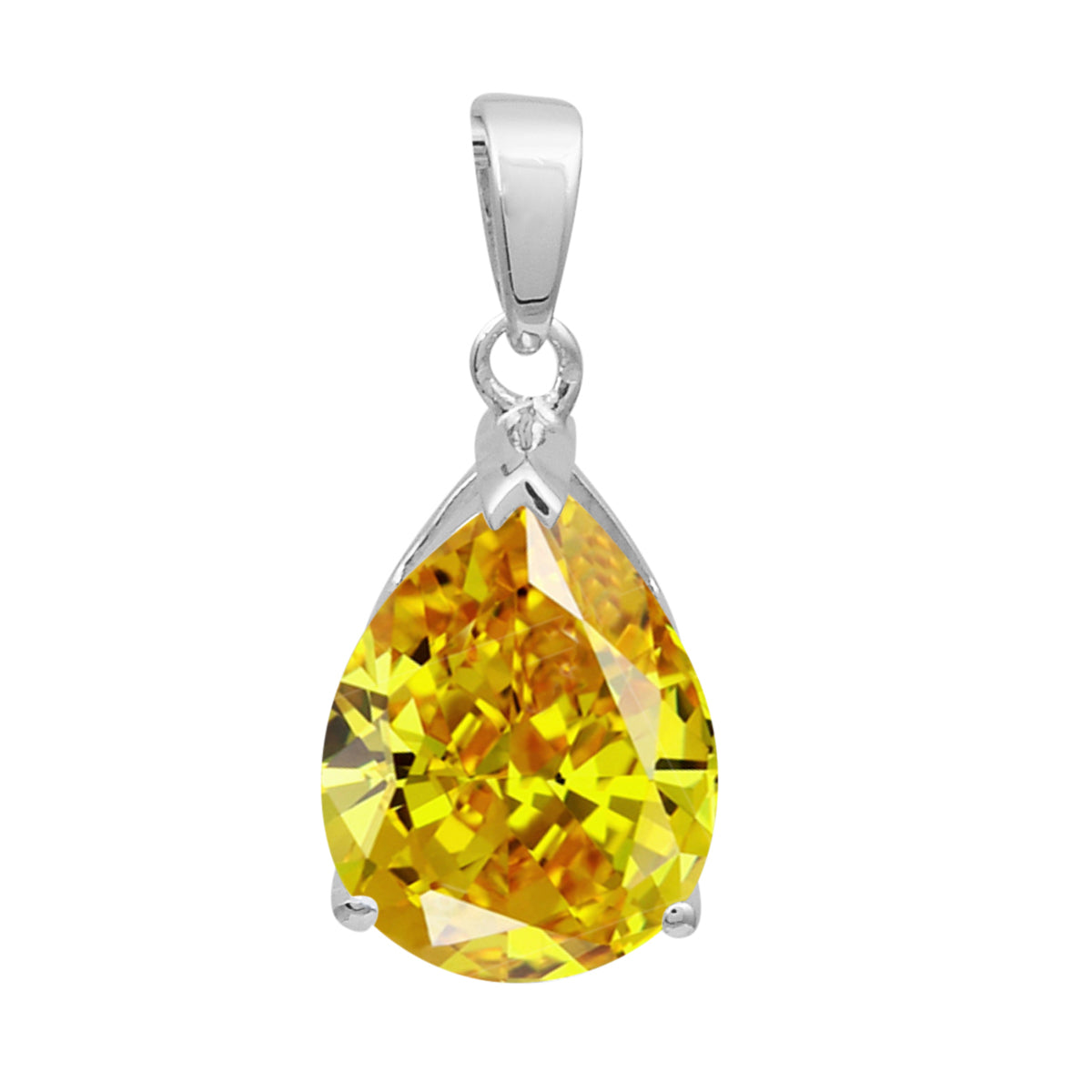 Multi Stone Pear Solitaire Pendant - Sterling Silver