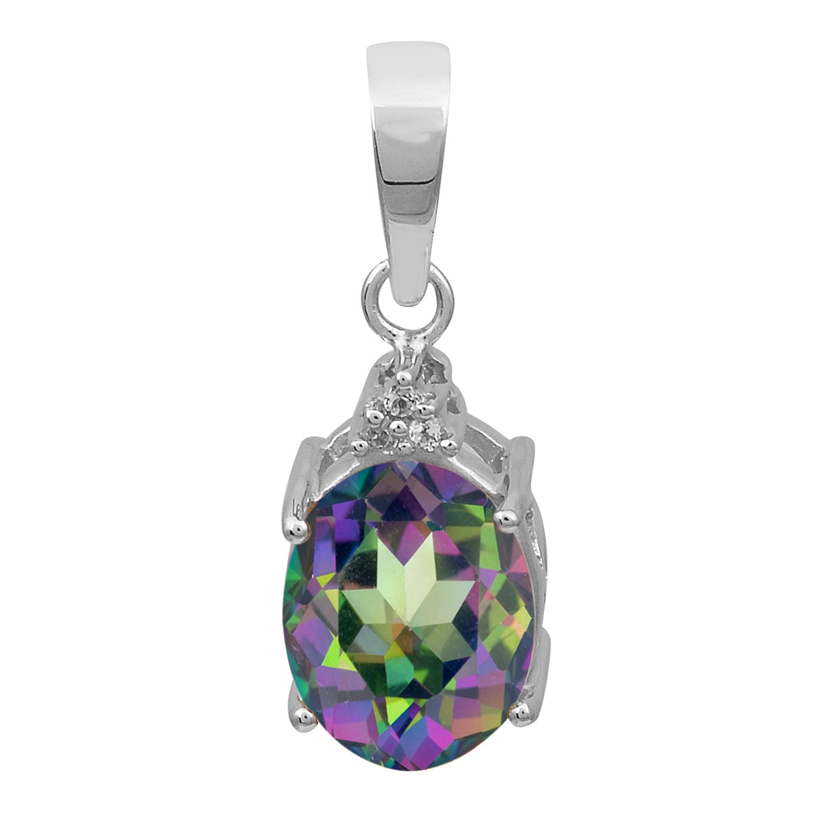 Oval Multi-Stone Solitaire Pendant – Sterling Silver